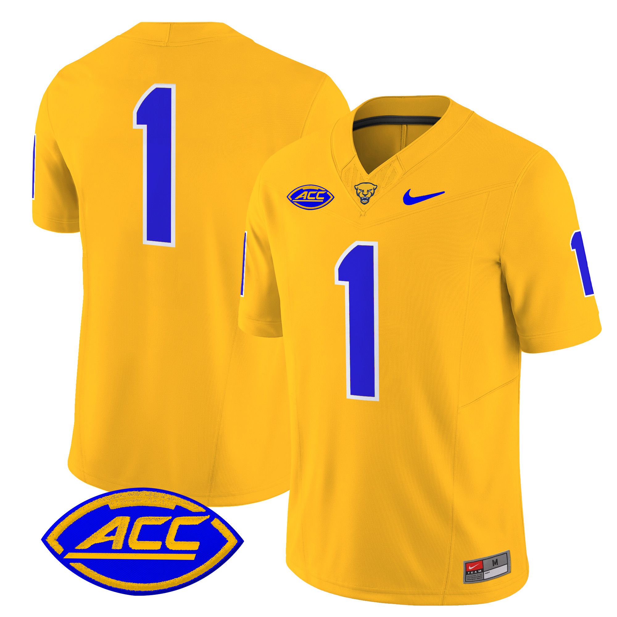 Men Pittsburgh Panthers #1 No Name Yellow Nike 2024 Vapor Limited NCAA Jersey